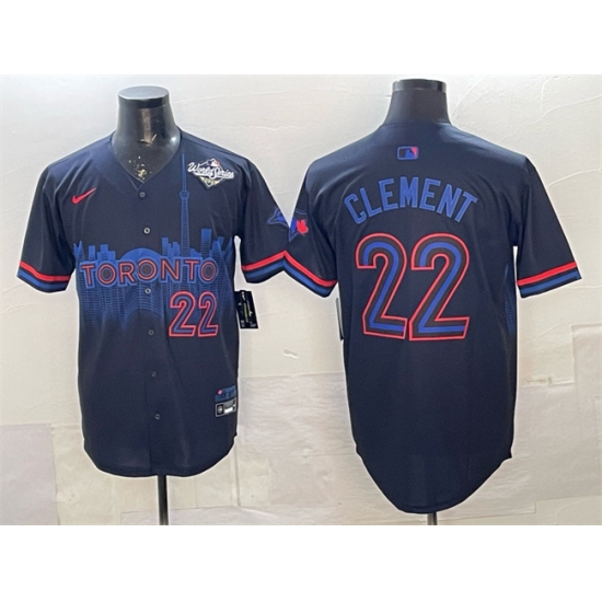 Men's Toronto Blue Jays #22 Ernie Clement Navy 2025 World Series City Connect Limited Stitched Baseball Jersey - Ujersey