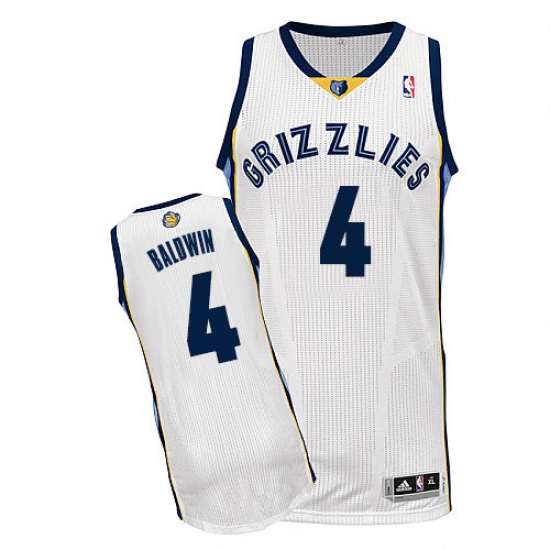 Men's Adidas Memphis Grizzlies #4 Wade Baldwin Authentic White Home NBA Jersey - Ujersey