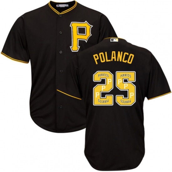 Men's Majestic Pittsburgh Pirates #25 Gregory Polanco Authentic Black Team Logo Fashion Cool Base MLB Jersey - Ujersey