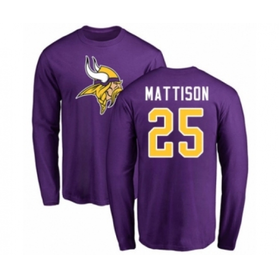 Football Minnesota Vikings #25 Alexander Mattison Purple Name & Number Logo Long Sleeve T-Shirt - Ujersey