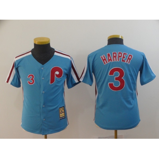 Youth Philadelphia Phillies #3 Bryce Harper Light Blue Alternate Jersey - Ujersey