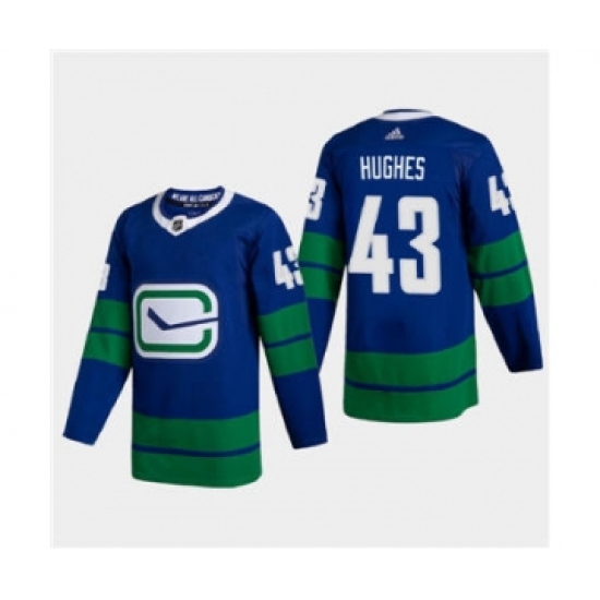 Men's Vancouver Canucks #43 Quinn Hughes 2020-21 Authentic Player Alternate Stitched Hockey Jersey Blue - Ujersey