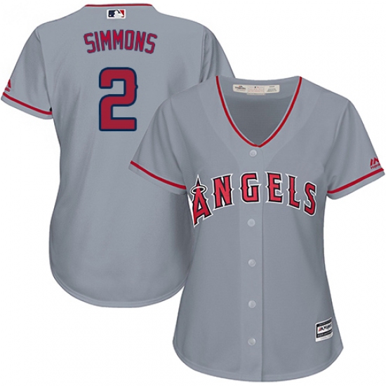 Women's Majestic Los Angeles Angels of Anaheim #2 Andrelton Simmons Replica Grey Road Cool Base MLB Jersey - Ujersey