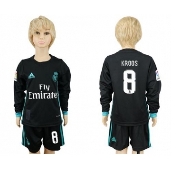 Real Madrid #8 Kroos Away Long Sleeves Kid Soccer Club Jersey