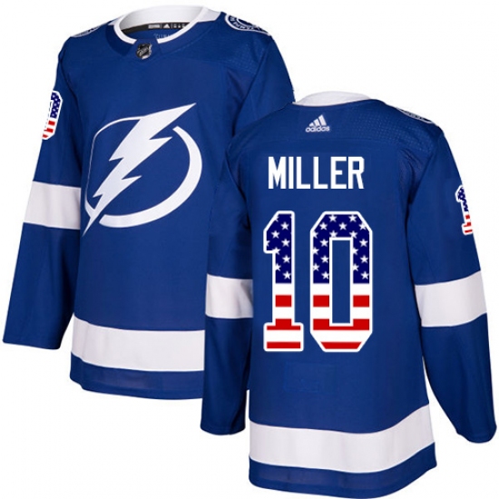 Men's Adidas Tampa Bay Lightning #10 J.T. Miller Authentic Blue USA Flag Fashion NHL Jersey - Ujersey