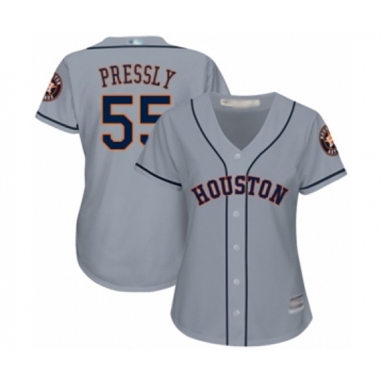 Women's Houston Astros #55 Ryan Pressly Authentic Grey Road Cool Base Baseball Jersey - Ujersey