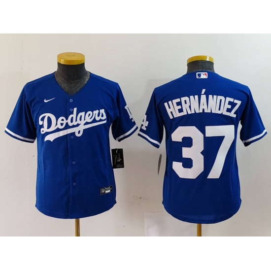 Youth Los Angeles Dodgers #37 Teoscar Hernandez Blue Cool Base Stitched Jersey - Ujersey