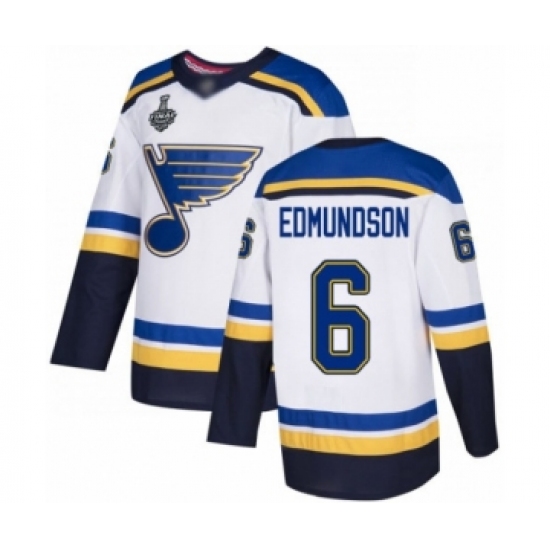 Men's St. Louis Blues #6 Joel Edmundson Authentic White Away 2019 Stanley Cup Final Bound Hockey Jersey - Ujersey