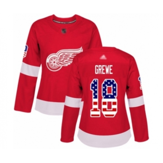 Women's Detroit Red Wings #18 Albin Grewe Authentic Red USA Flag Fashion Hockey Jersey - Ujersey