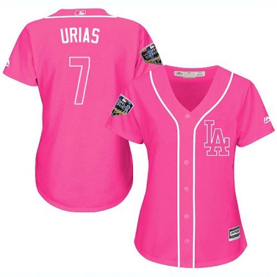 Women's Majestic Los Angeles Dodgers #7 Julio Urias Authentic Pink Fashion Cool Base 2018 World Series MLB Jersey - Ujersey