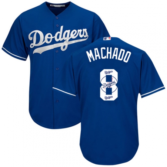 Men's Majestic Los Angeles Dodgers #8 Manny Machado Authentic Royal Blue Team Logo Fashion Cool Base MLB Jersey - Ujersey