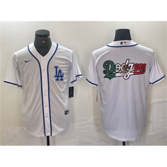 Men's Los Angeles Dodgers Team Big Logo White Cool Base Stitched Baseball Jersey1 - Ujersey