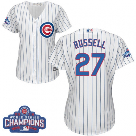Women's Majestic Chicago Cubs #27 Addison Russell Authentic White Home 2016 World Series Champions Cool Base MLB Jersey - Ujersey