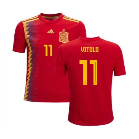 Spain #11 Vitolo Red Home Kid Soccer Country Jersey