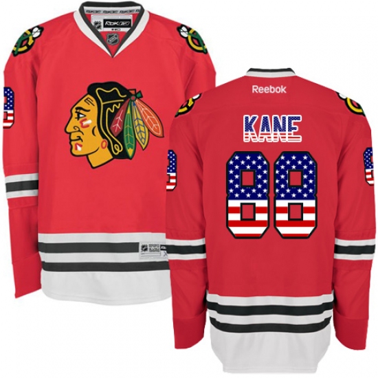 Men's Reebok Chicago Blackhawks #88 Patrick Kane Premier Red USA Flag Fashion NHL Jersey - Ujersey