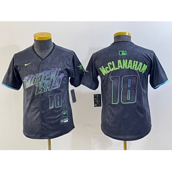 Youth Tampa Bay Rays #18 Shane McClanahan Charcoal 2024 City Connect Player Number Limited Cool Base Jersey - Ujersey