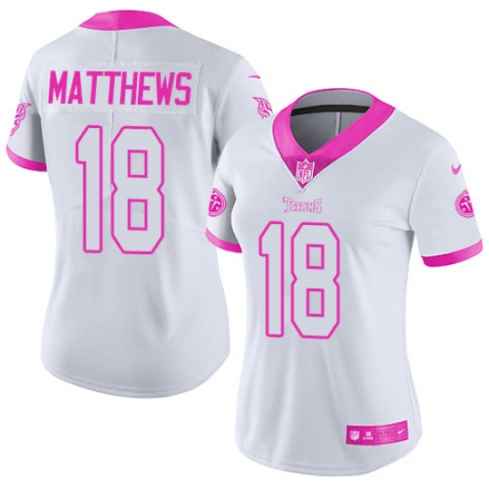 Women's Nike Tennessee Titans #18 Rishard Matthews Limited White/Pink Rush Fashion NFL Jersey - Ujersey