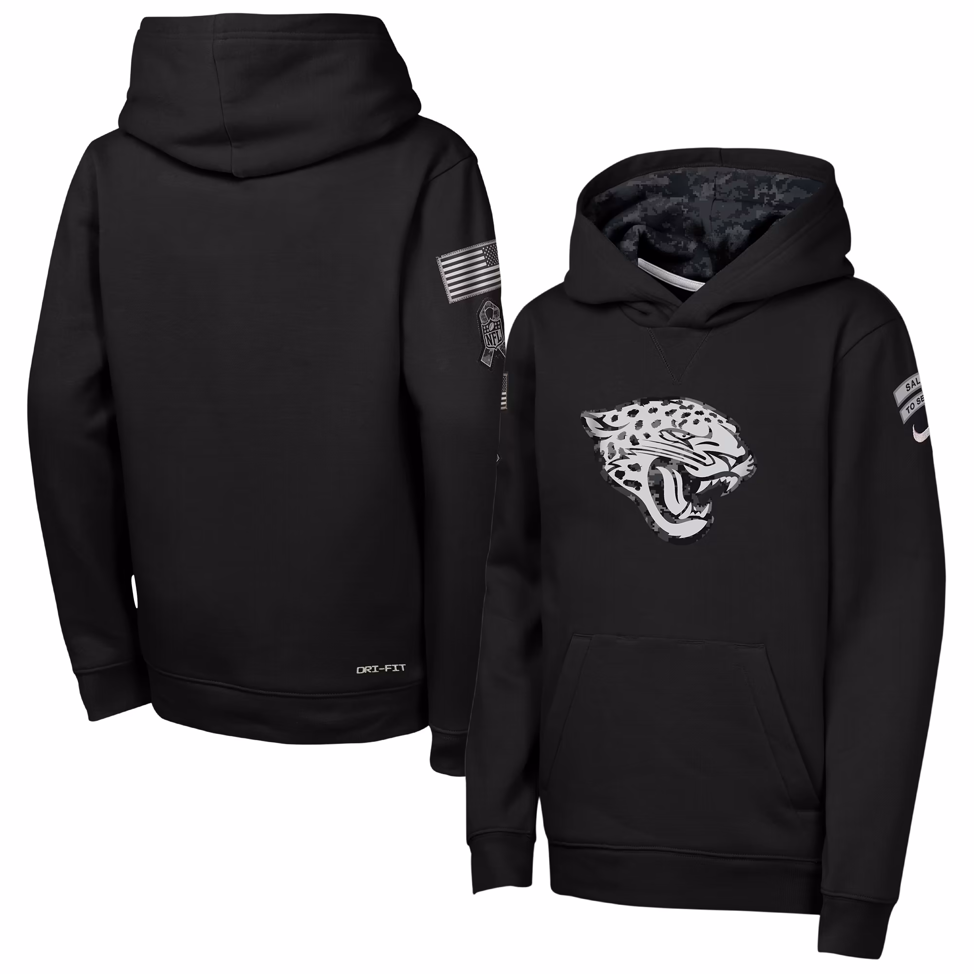 Youth Jacksonville Jaguars  Nike Black 2026 Salute to Service Club Fleece Pullover Hoodie - Ujersey