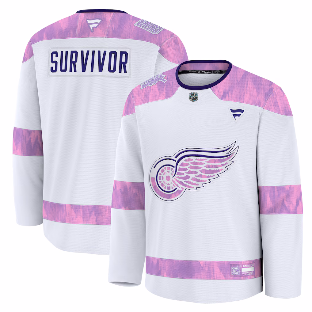 Men's Detroit Red Wings Fanatics White Hockey Fights Cancer Survivor Practice Jersey - SUjersey01