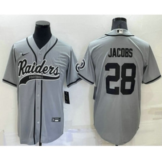 Men's Las Vegas Raiders #28 Josh Jacobs Grey Stitched MLB Cool Base Nike Baseball Jersey - Ujersey