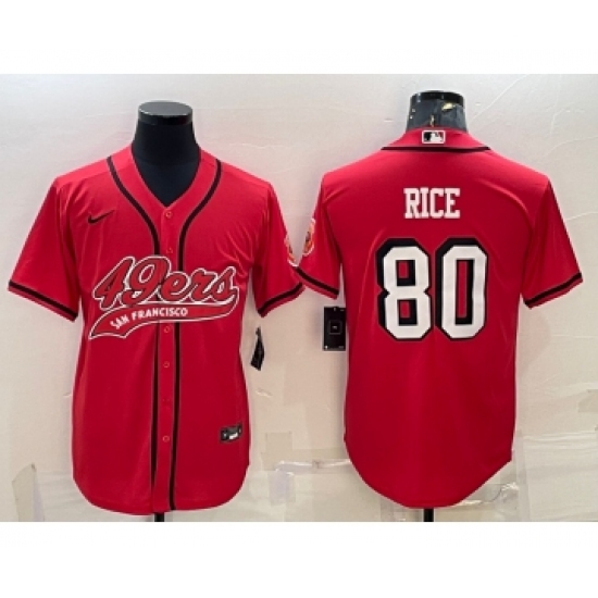 Men's San Francisco 49ers #80 Jerry Rice Red Color Rush With Patch Cool Base Stitched Baseball Jersey - Ujersey