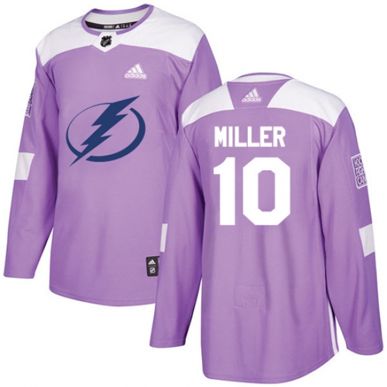 Men's Adidas Tampa Bay Lightning #10 J.T. Miller Authentic Purple Fights Cancer Practice NHL Jersey - Ujersey