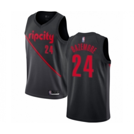 Men's Portland Trail Blazers #24 Kent Bazemore Authentic Black Basketball Jersey - 2018 19 City Edition - Ujersey