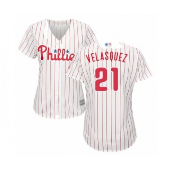 Women's Philadelphia Phillies #21 Vince Velasquez Authentic White Red Strip Home Cool Base Baseball Player Jersey - Ujersey