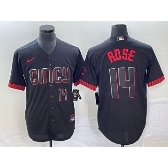 Men's Cincinnati Reds #14 Pete Rose Number Black 2023 City Connect Cool Base Stitched Jersey 2 - Ujersey
