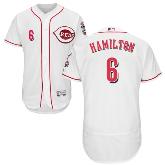 Men's Majestic Cincinnati Reds #6 Billy Hamilton White Home Flex Base Authentic Collection MLB Jersey - Ujersey