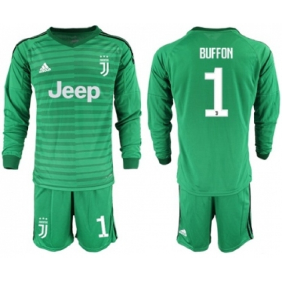Juventus #1 Buffon Green Goalkeeper Long Sleeves Soccer Club Jersey