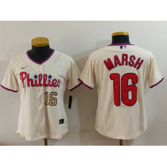 Women's Philadelphia Phillies #16 Brandon Marsh Cream Stitched Cool Base Jerseys - Ujersey