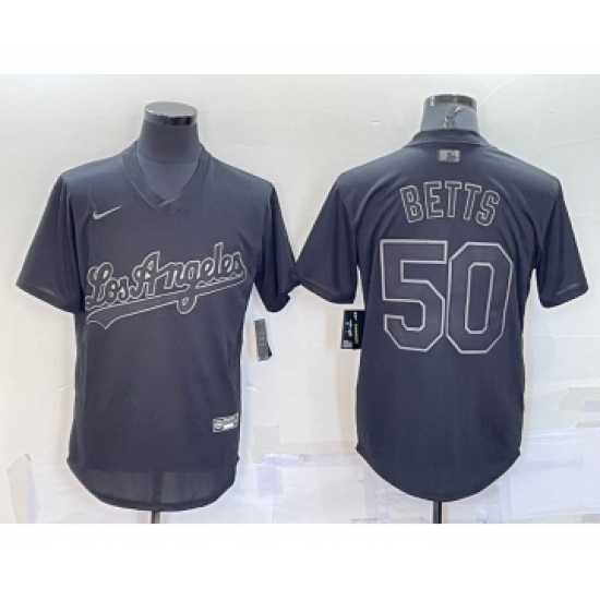 Men's Los Angeles Dodgers #50 Mookie Betts Black Pullover Turn Back The Clock Stitched Cool Base Jersey - Ujersey