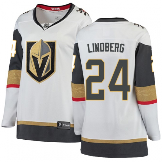 Women's Vegas Golden Knights #24 Oscar Lindberg Authentic White Away Fanatics Branded Breakaway NHL Jersey