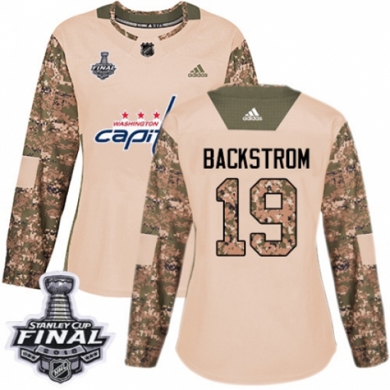 Women's Adidas Washington Capitals #19 Nicklas Backstrom Authentic Camo Veterans Day Practice 2018 Stanley Cup Final NHL Jersey - Ujersey