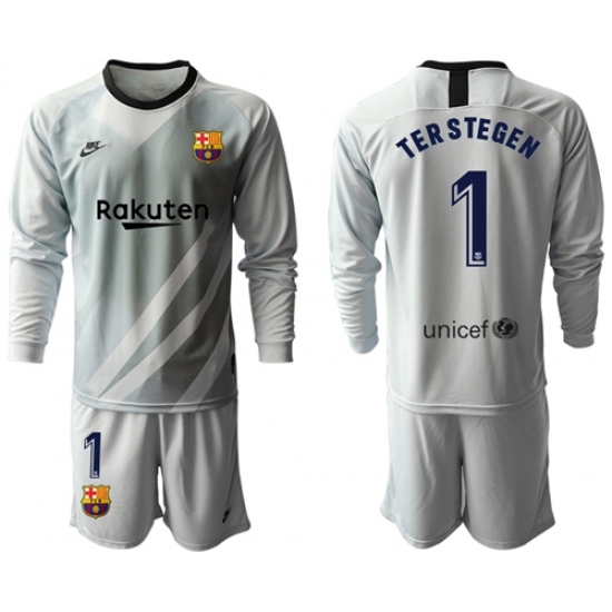 Barcelona #1 Ter Stegen Grey Goalkeeper Long Sleeves Soccer Club Jersey