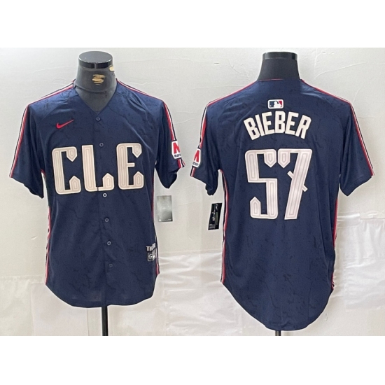 Men's Cleveland Guardians #57 Shane Bieber Navy 2024 City Connect Limited Stitched Jersey - Ujersey