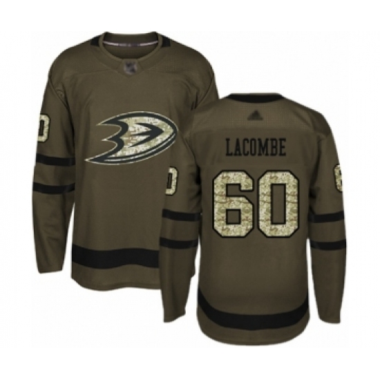 Men's Anaheim Ducks #60 Jackson Lacombe Authentic Green Salute to Service Hockey Jersey - Ujersey