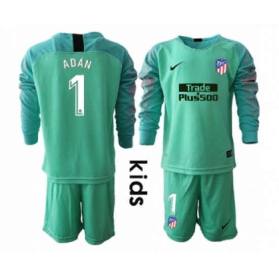 Atletico Madrid #1 Adan Green Goalkeeper Long Sleeves Kid Soccer Club Jersey