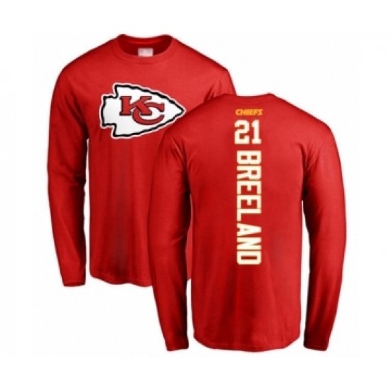 Football Kansas City Chiefs #21 Bashaud Breeland Red Backer Long Sleeve T-Shirt - Ujersey