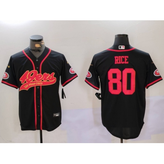 Men's San Francisco 49ers #80 Jerry Rice Black With Cool Base Stitched Baseball Jersey - Ujersey