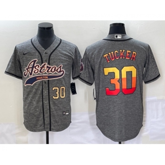 Men's Houston Astros #30 Kyle Tucker Number Grey Gridiron Cool Base Stitched Baseball Jersey - Ujersey