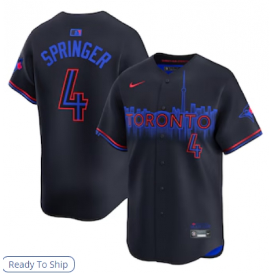 Men's Toronto Blue Jays #4 George Springer Nike Black 2024 City Connect Limited Player Jersey - Ujersey