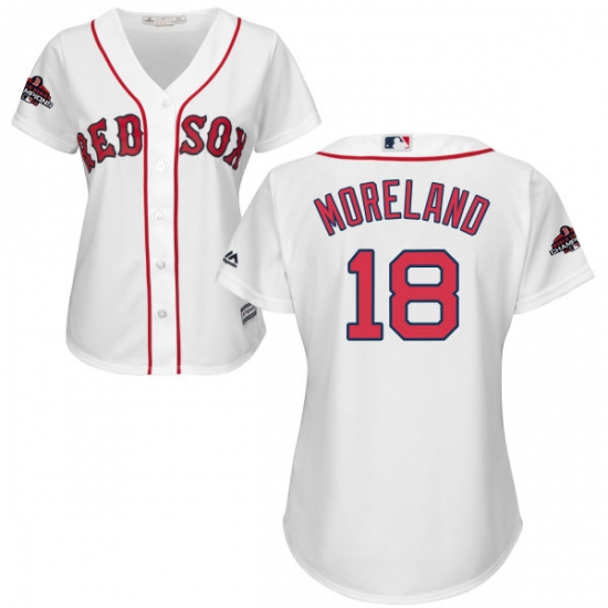 Women's Majestic Boston Red Sox #18 Mitch Moreland Authentic White Home 2018 World Series Champions MLB Jersey - Ujersey