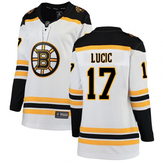 Women's Boston Bruins #17 Milan Lucic Authentic White Away Fanatics Branded Breakaway NHL Jersey - Ujersey