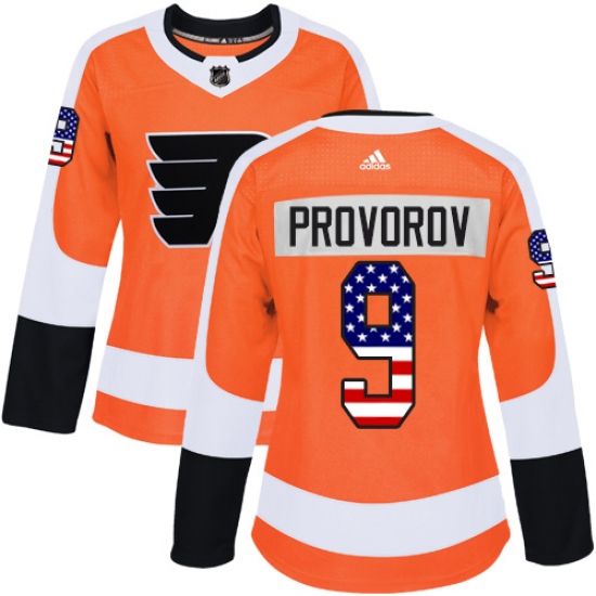 Women's Adidas Philadelphia Flyers #9 Ivan Provorov Authentic Orange USA Flag Fashion NHL Jersey - Ujersey