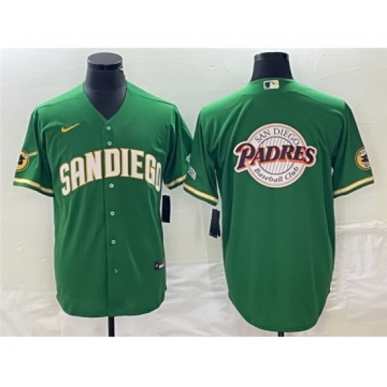 Men's San Diego Padres Green Team Big Logo Cool Base Stitched Baseball Jersey 001 - Ujersey