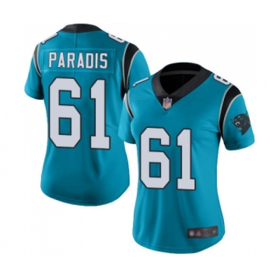 Women's Carolina Panthers #61 Matt Paradis Limited Blue Rush Vapor Untouchable Football Jersey - Ujersey