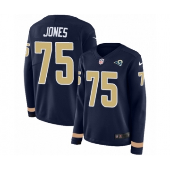 Women's Nike Los Angeles Rams #75 Deacon Jones Limited Navy Blue Therma Long Sleeve NFL Jersey - Ujersey