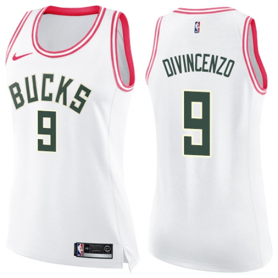 Women's Nike Milwaukee Bucks #9 Donte DiVincenzo Swingman White Pink Fashion NBA Jersey - Ujersey